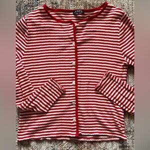 J.Crew Red and White Striped Knit Cardigan